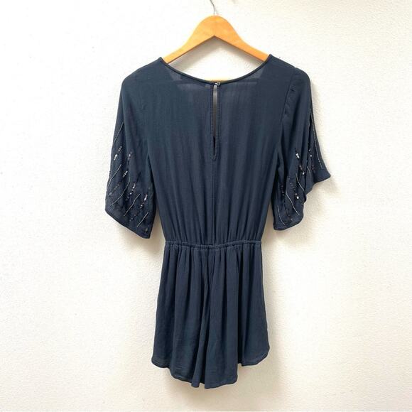 Abercrombie + Fitch Navy Blue Beaded Sequin Short Sleeve Romper, Women's Size XS - Picture 3 of 8
